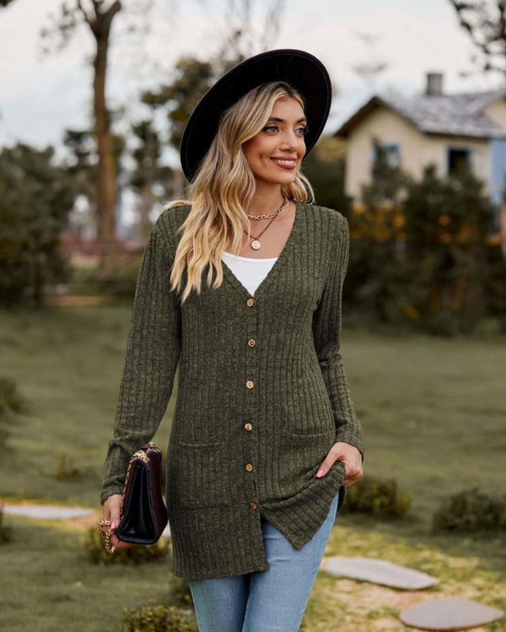 Rosamund ribbed v neck long cardigan – image 6