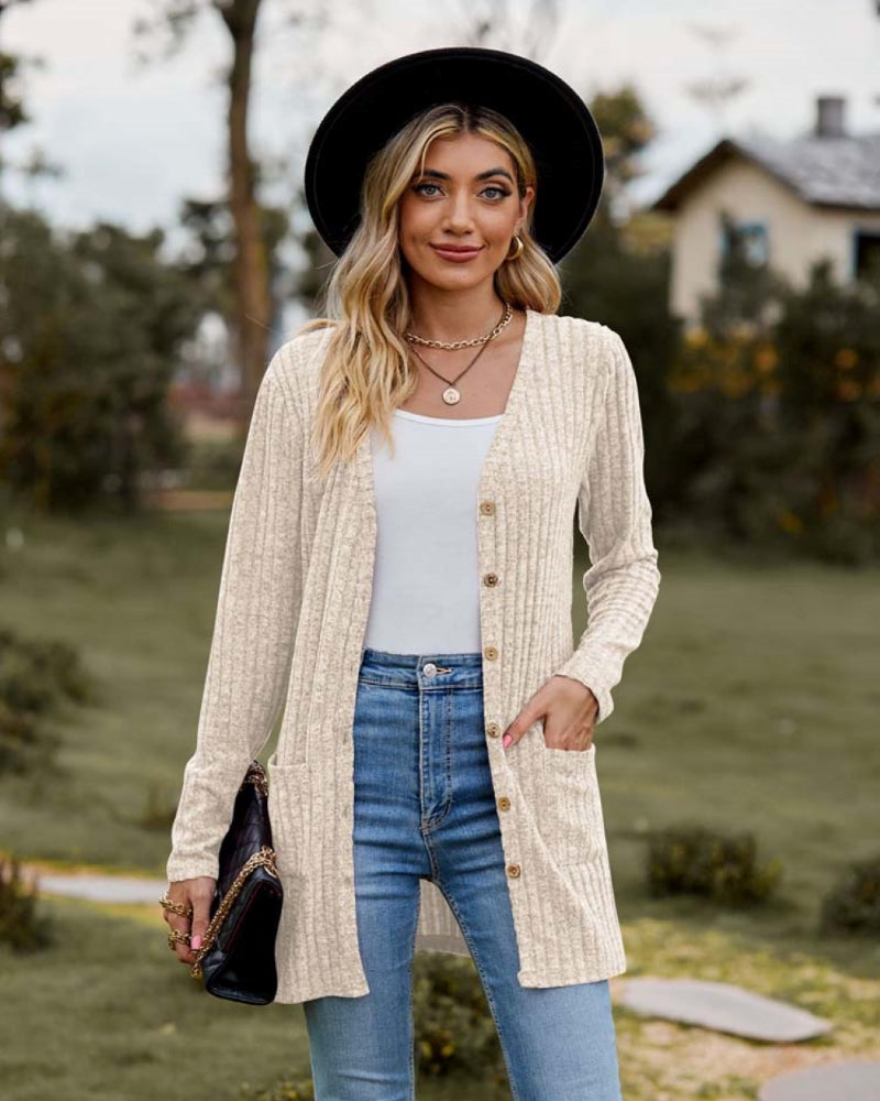 Rosamund ribbed v neck long cardigan – image 7