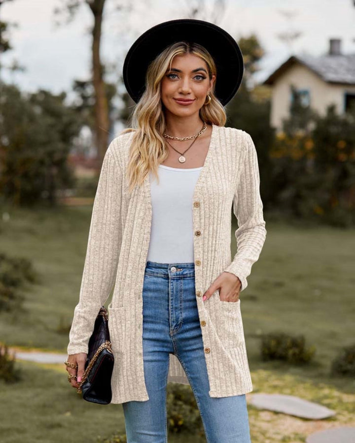 Rosamund ribbed v neck long cardigan – image 7