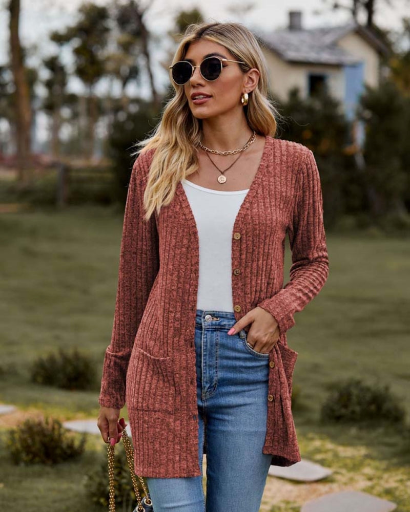Rosamund ribbed v neck long cardigan – image 8