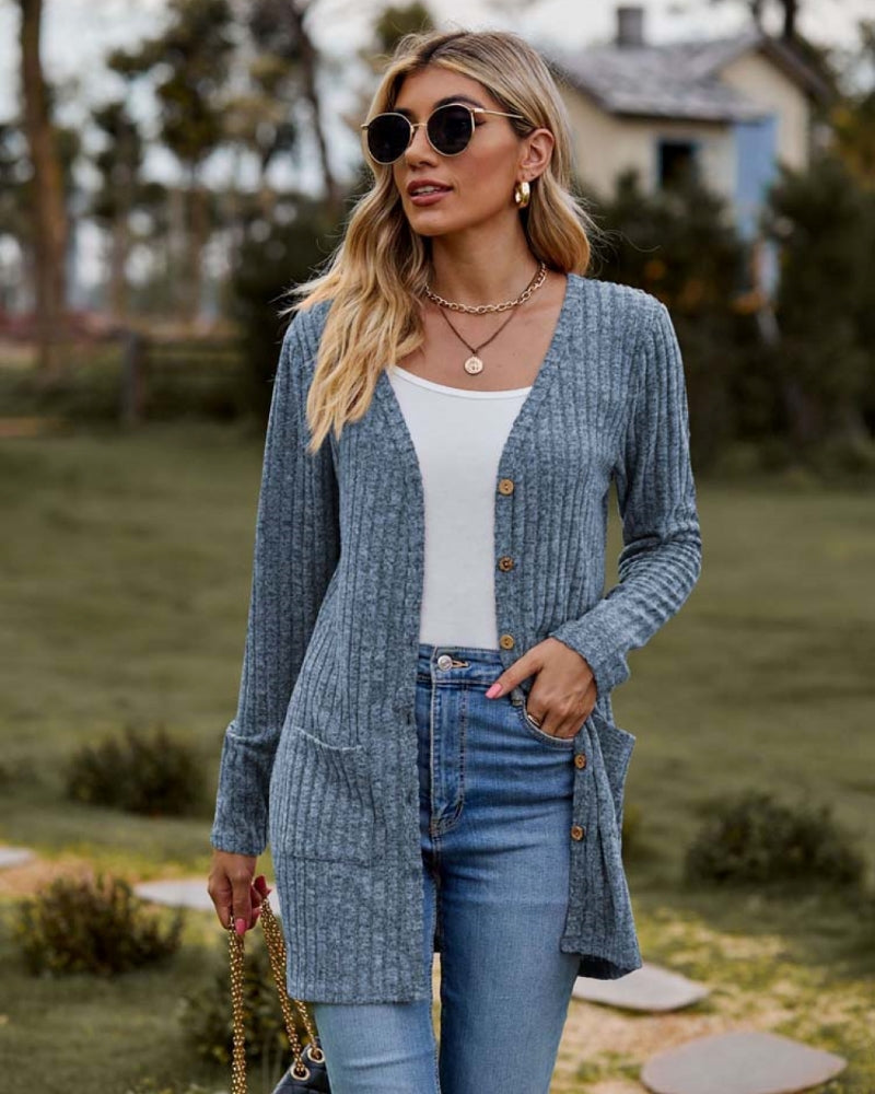 Rosamund ribbed v neck long cardigan – image 9