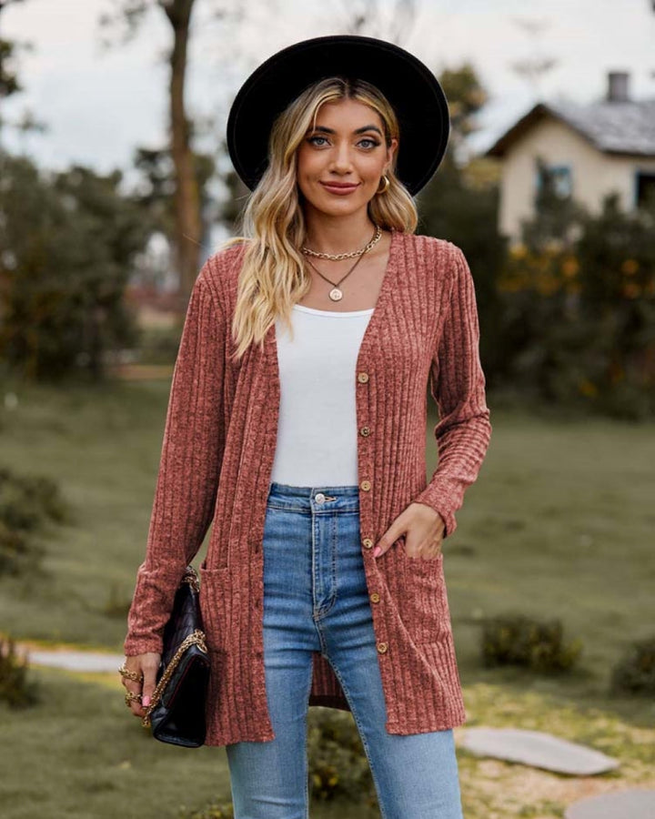 Rosamund ribbed v neck long cardigan