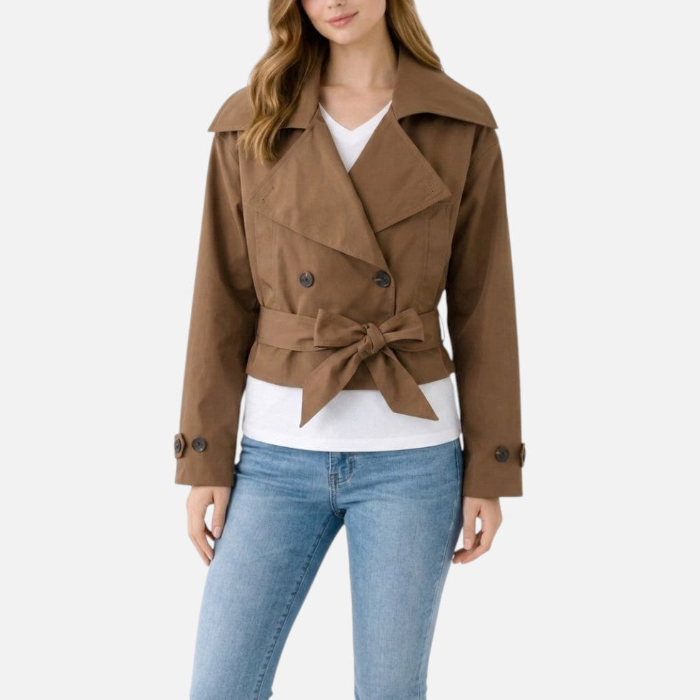 Hattie short trench coat with bow belt – image 5