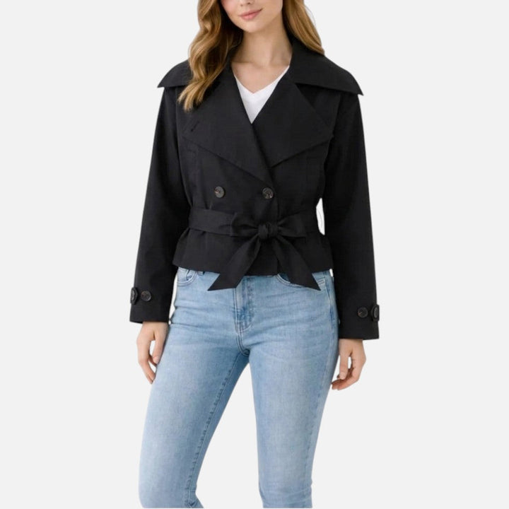 Hattie short trench coat with bow belt – image 3