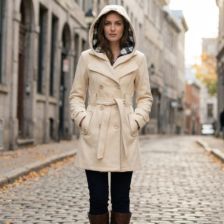 Camila hooded double breasted belted coat – image 9