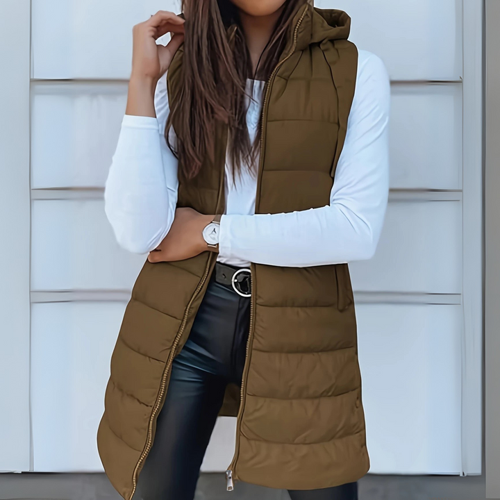 Wren hooded long puffer vest