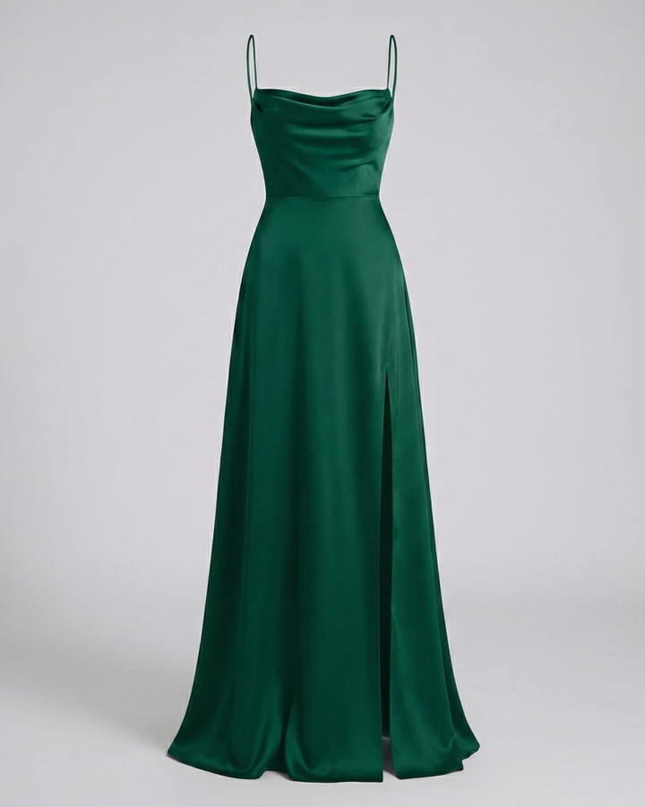 Kenzie cowl neck satin maxi dress with side slit – image 7