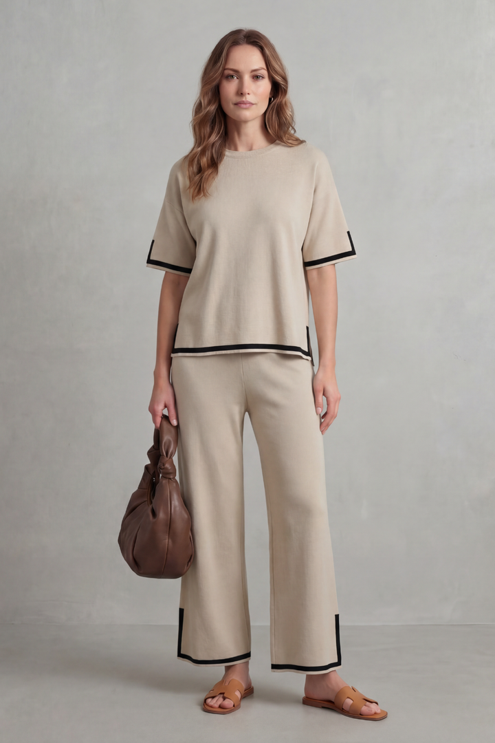 Rhiannon contrast trim knit set with wide leg pants – image 10