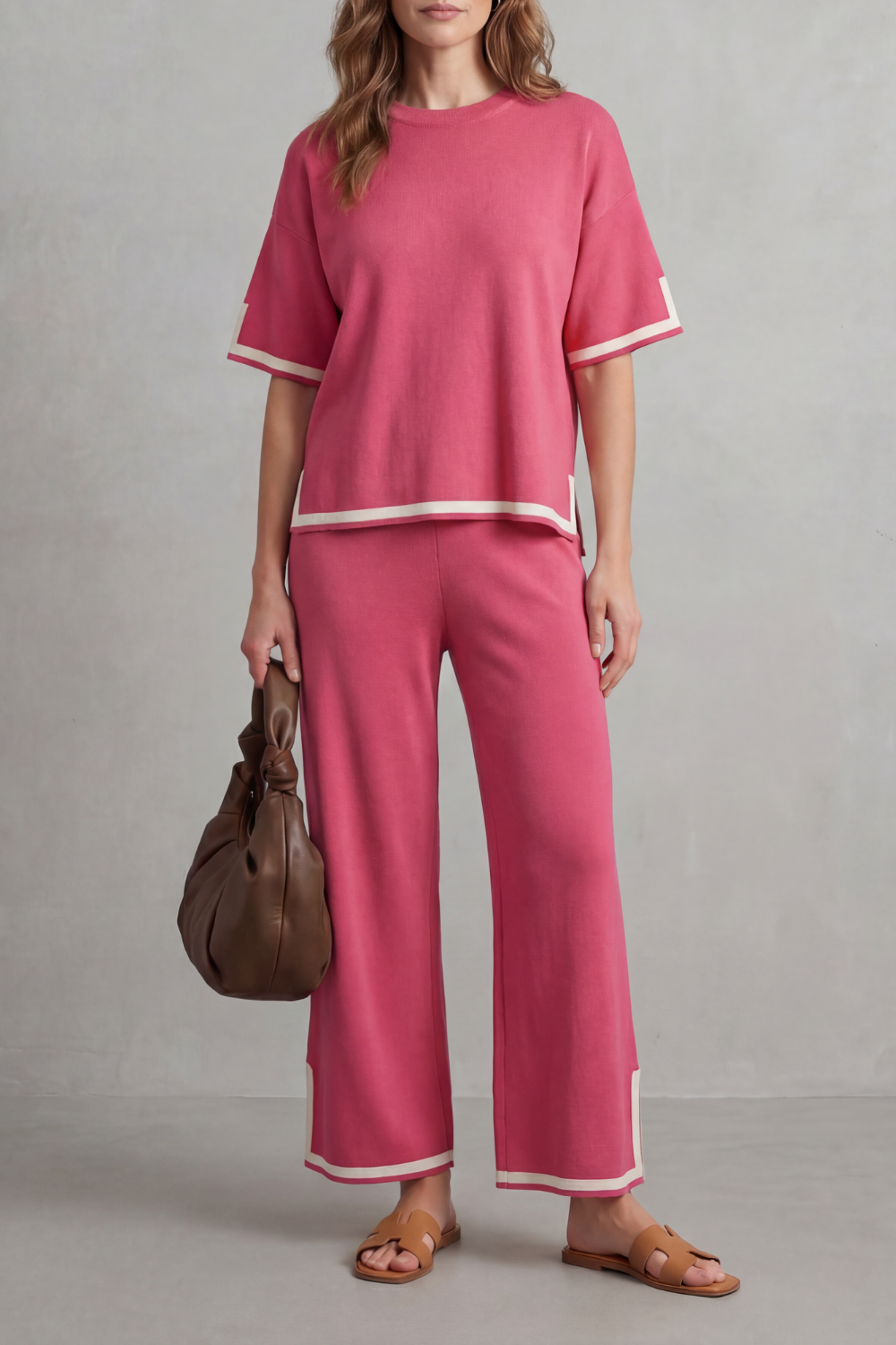 Rhiannon contrast trim knit set with wide leg pants – image 11