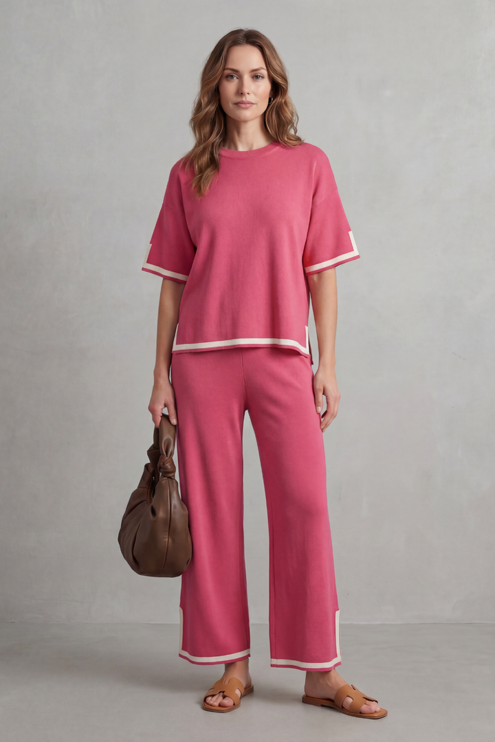 Rhiannon contrast trim knit set with wide leg pants – image 12