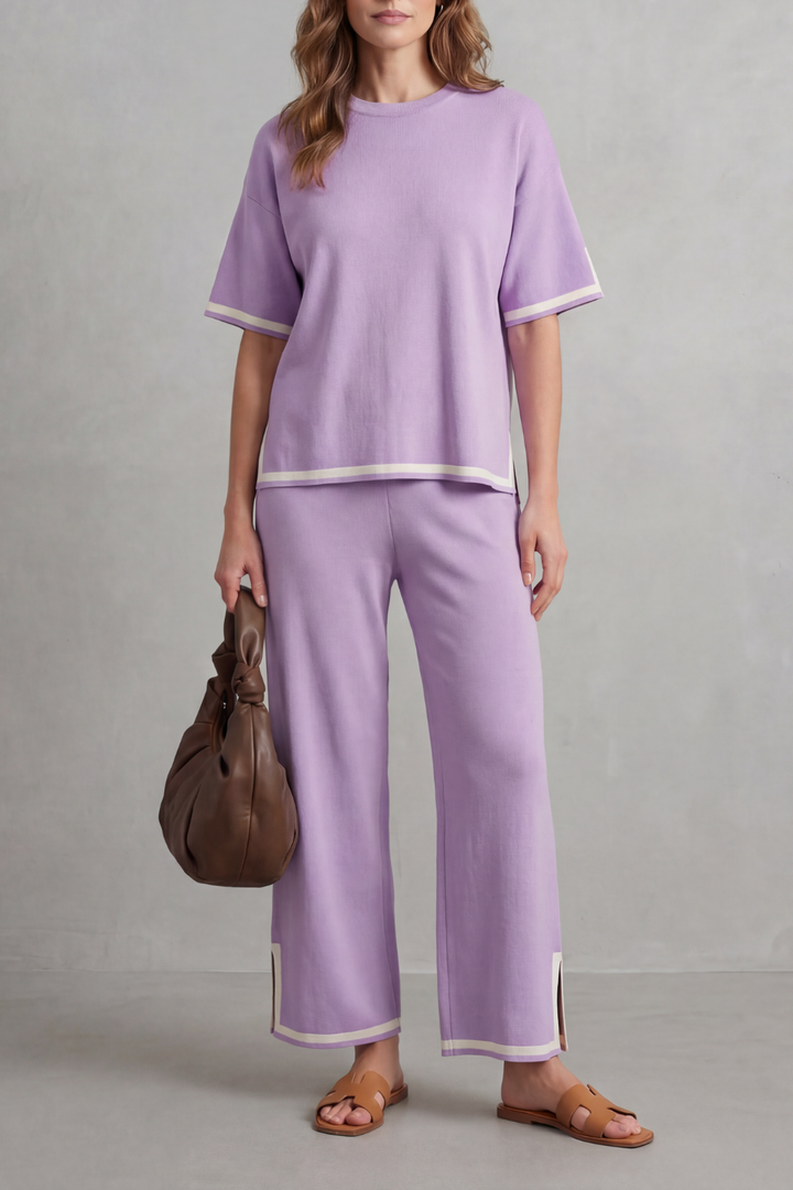 Rhiannon contrast trim knit set with wide leg pants – image 13