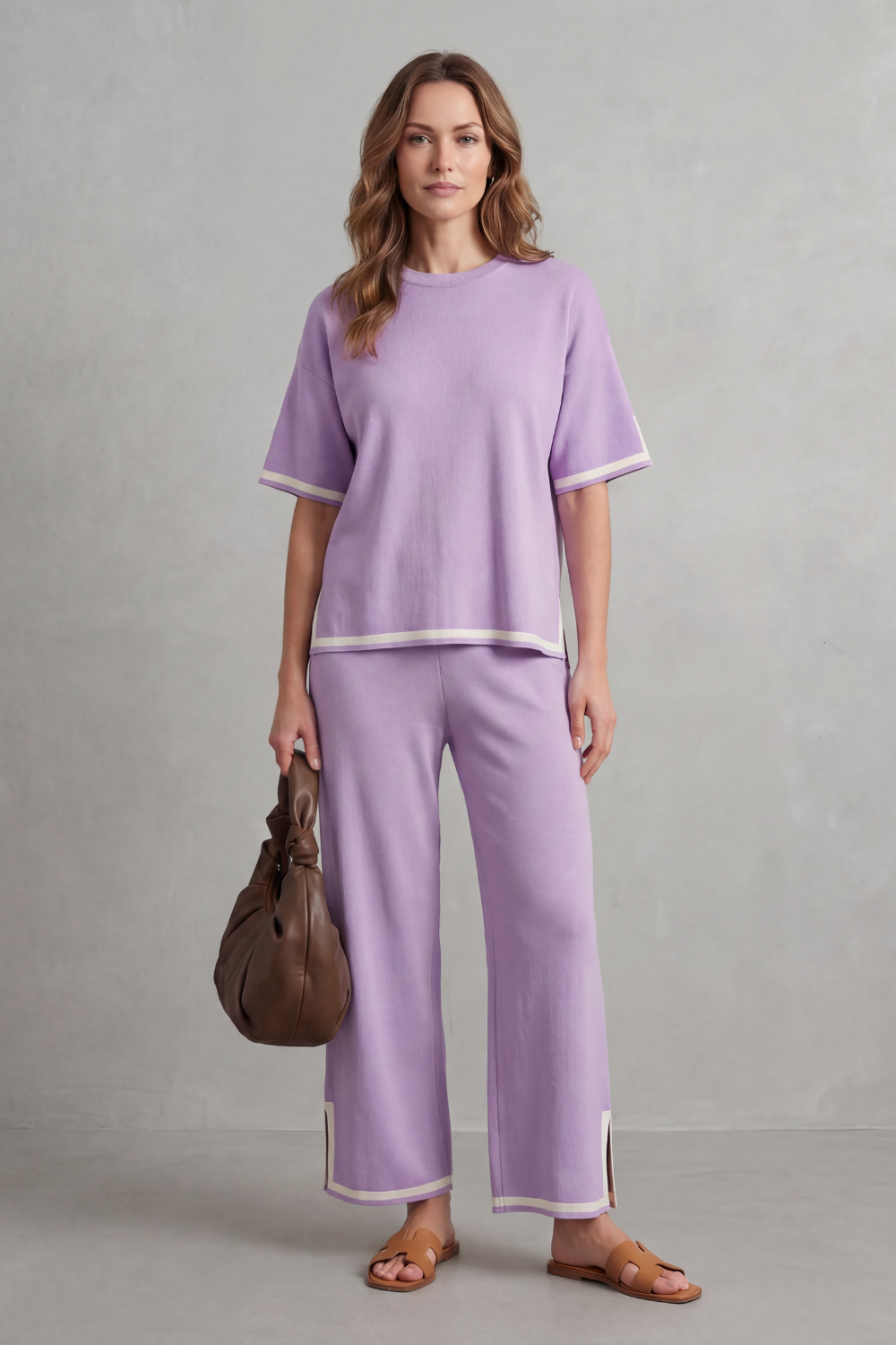 Rhiannon contrast trim knit set with wide leg pants – image 14