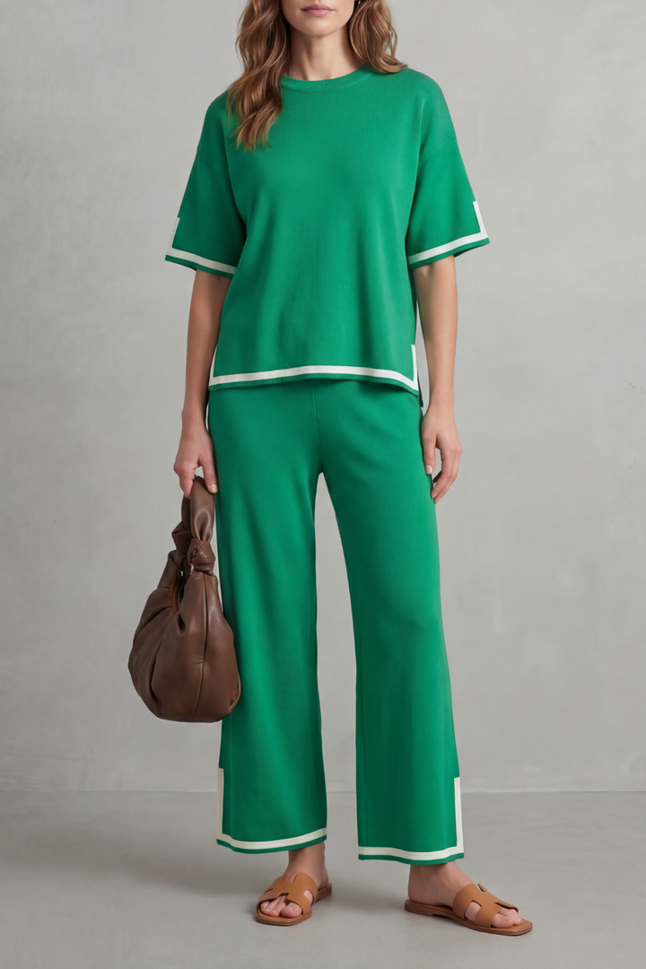 Rhiannon contrast trim knit set with wide leg pants – image 15