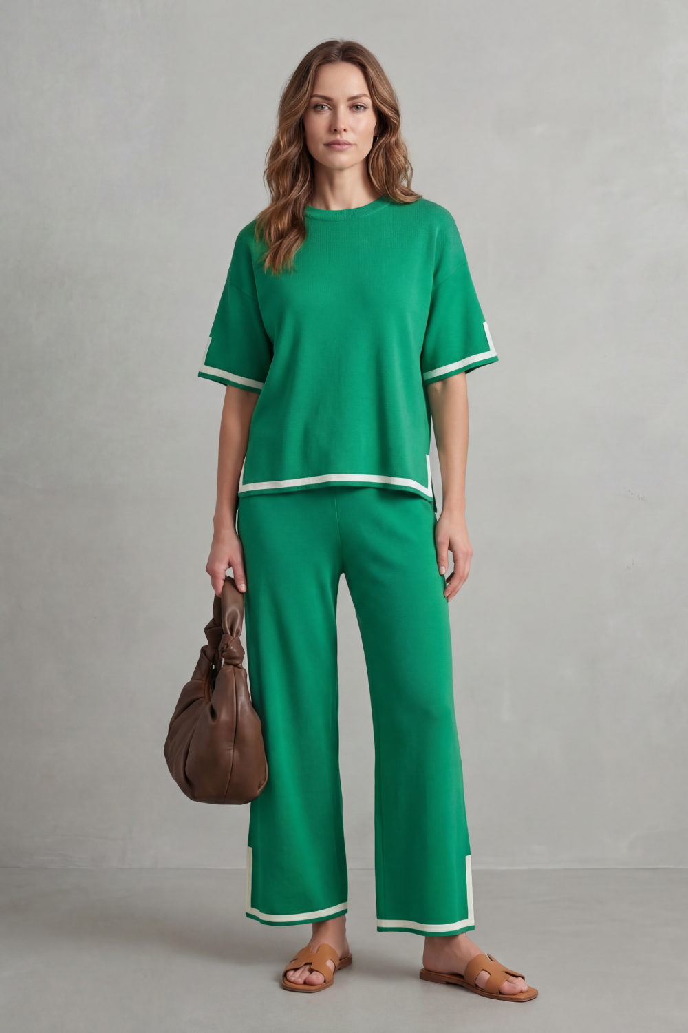 Rhiannon contrast trim knit set with wide leg pants – image 16