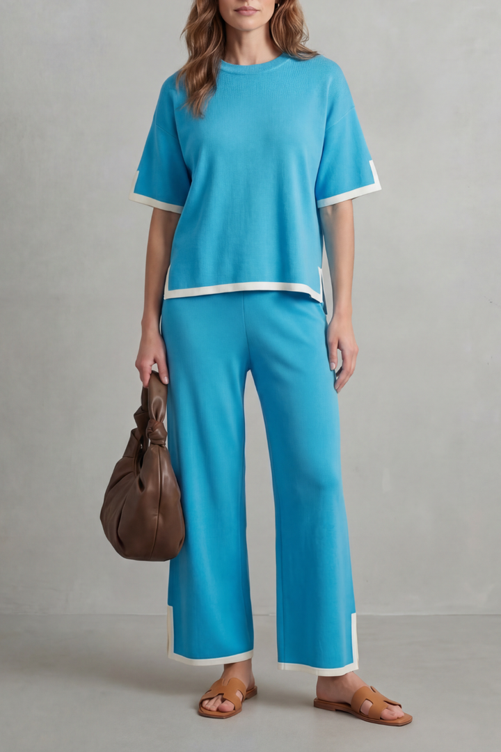 Rhiannon contrast trim knit set with wide leg pants – image 17