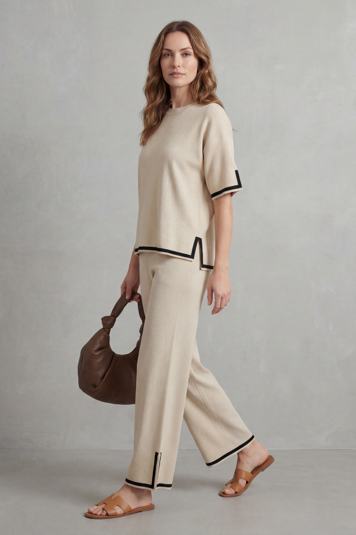 Rhiannon contrast trim knit set with wide leg pants – image 3