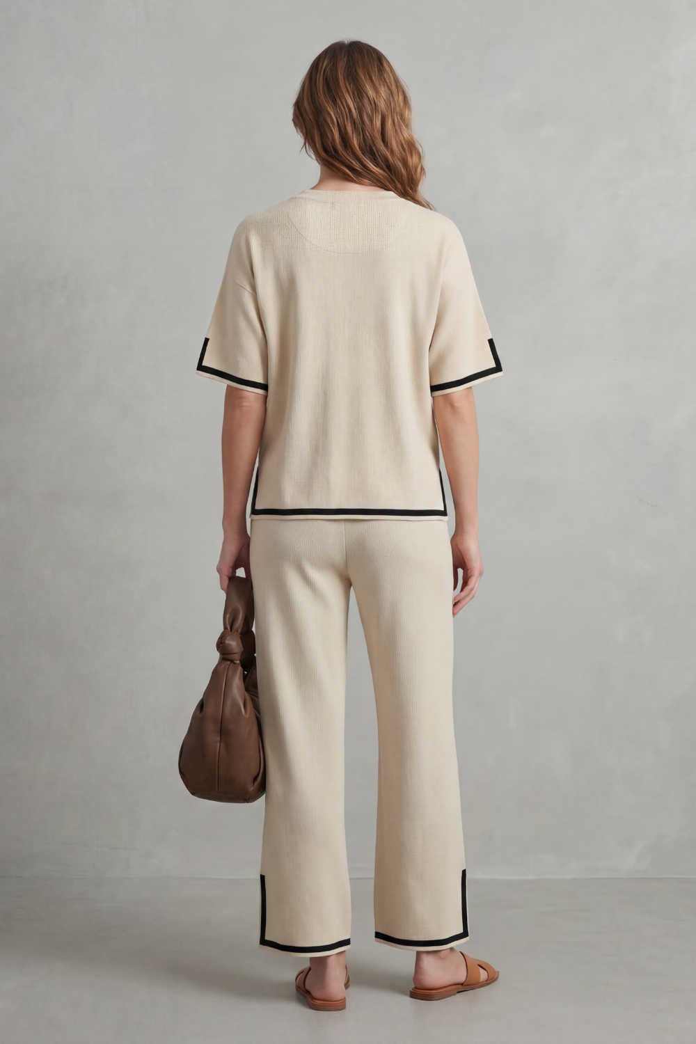Rhiannon contrast trim knit set with wide leg pants – image 4