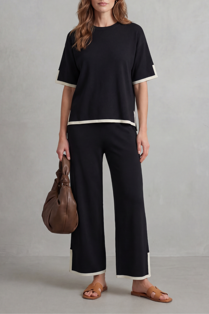 Rhiannon contrast trim knit set with wide leg pants – image 5