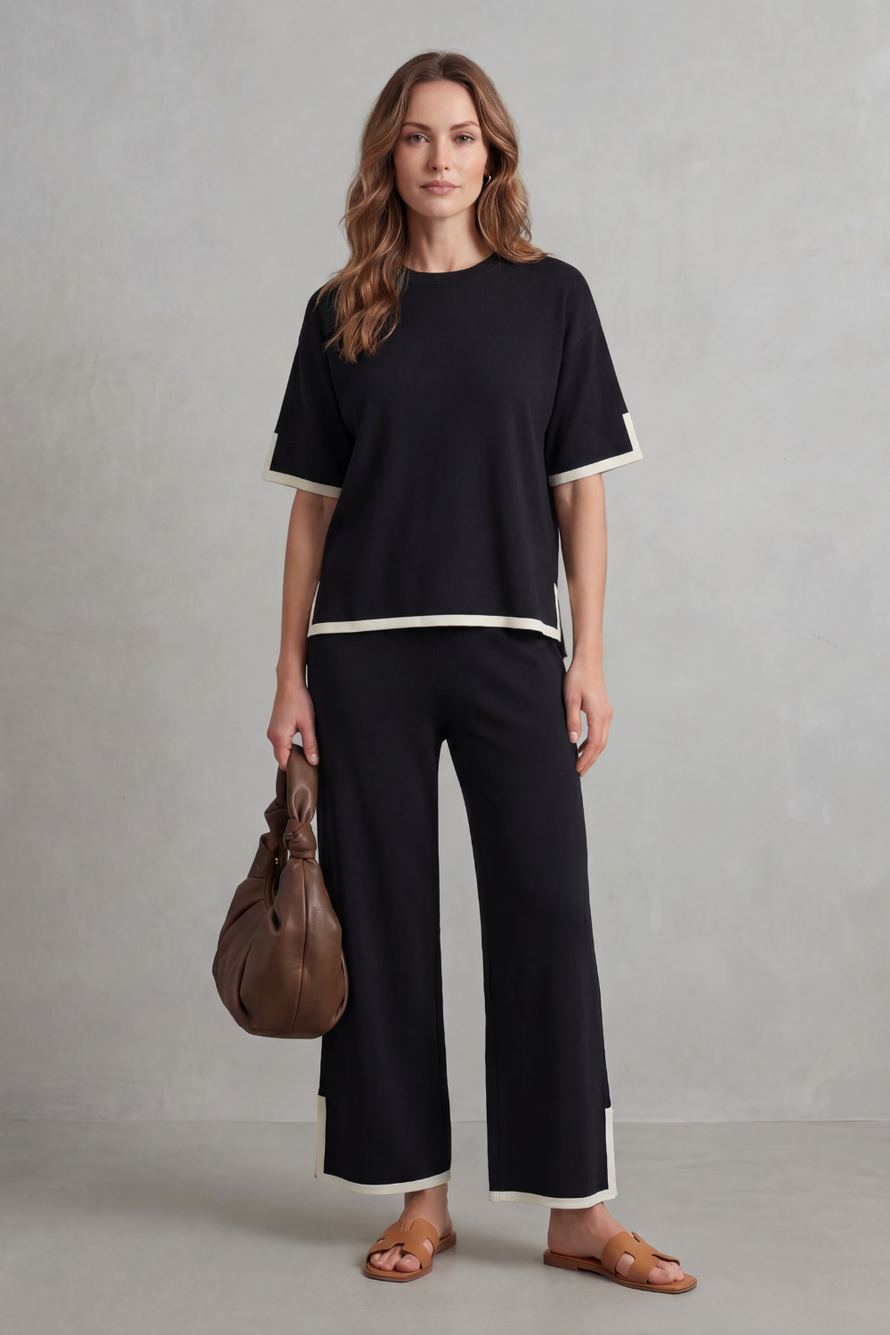Rhiannon contrast trim knit set with wide leg pants – image 6