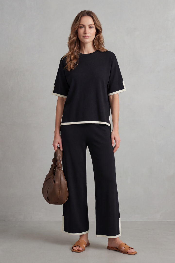 Rhiannon contrast trim knit set with wide leg pants – image 6
