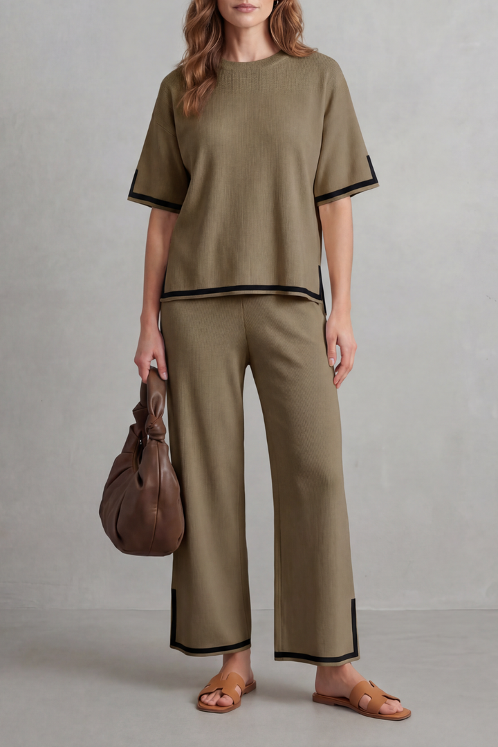 Rhiannon contrast trim knit set with wide leg pants – image 7