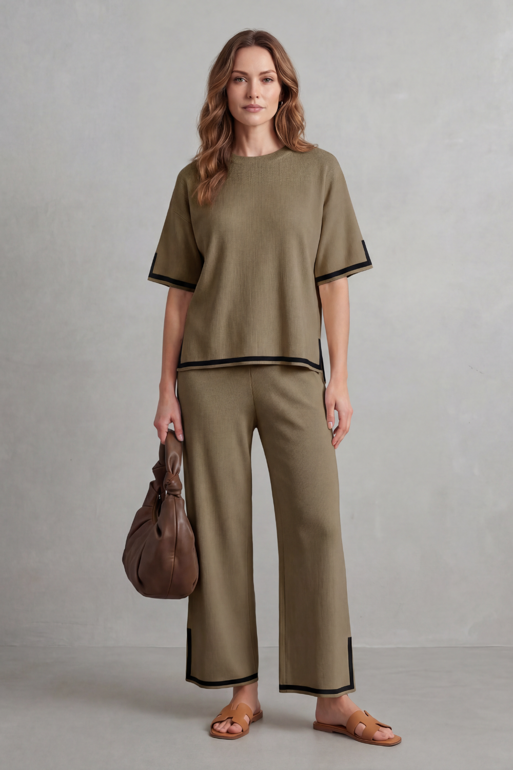 Rhiannon contrast trim knit set with wide leg pants – image 8