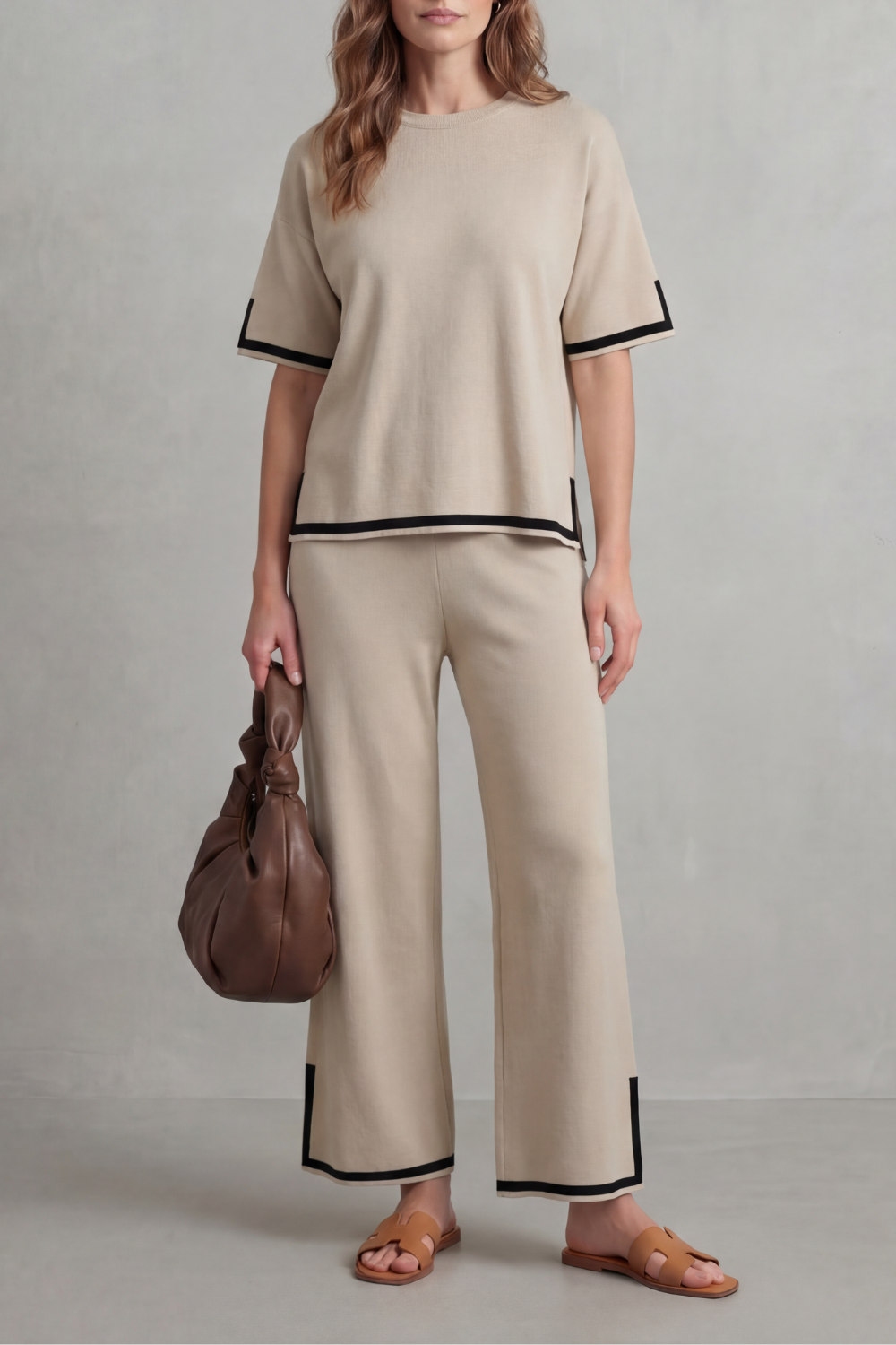 Rhiannon contrast trim knit set with wide leg pants – image 9