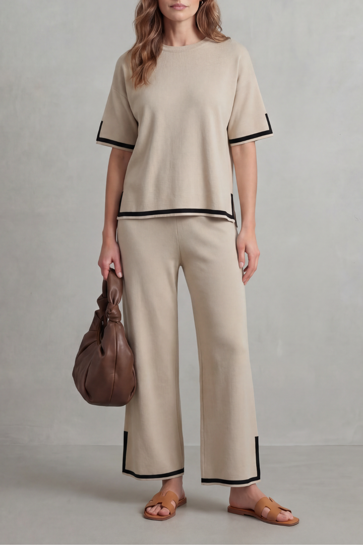 Rhiannon contrast trim knit set with wide leg pants – image 9