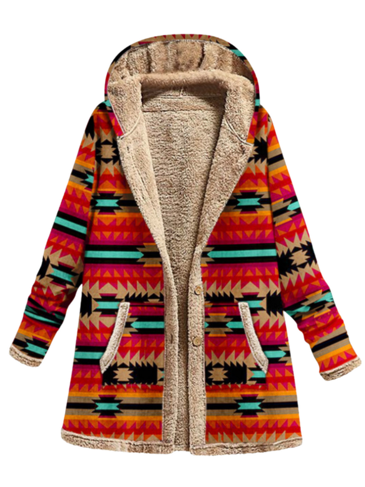 Lyla hooded print coat with fleece lining – image 2
