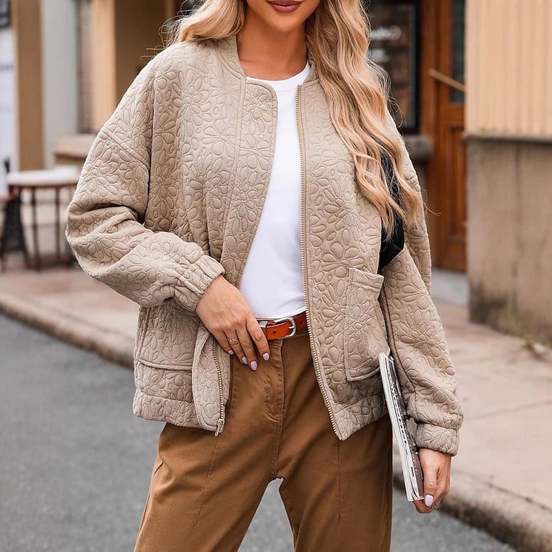 Candace floral quilted bomber jacket with patch pockets