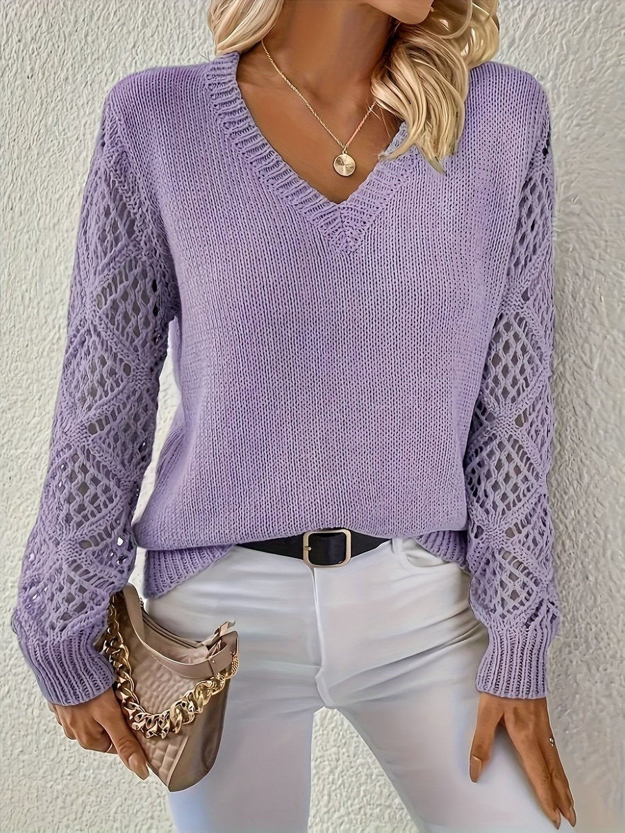Tallulah V neck sweater with open knit sleeves – image 7