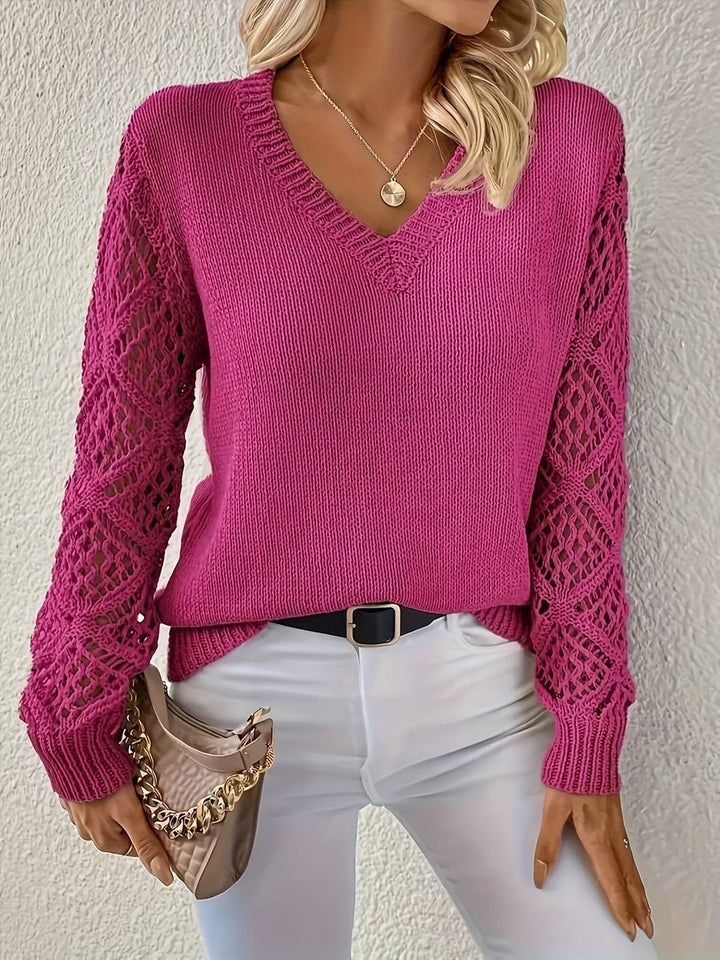 Tallulah V neck sweater with open knit sleeves – image 9