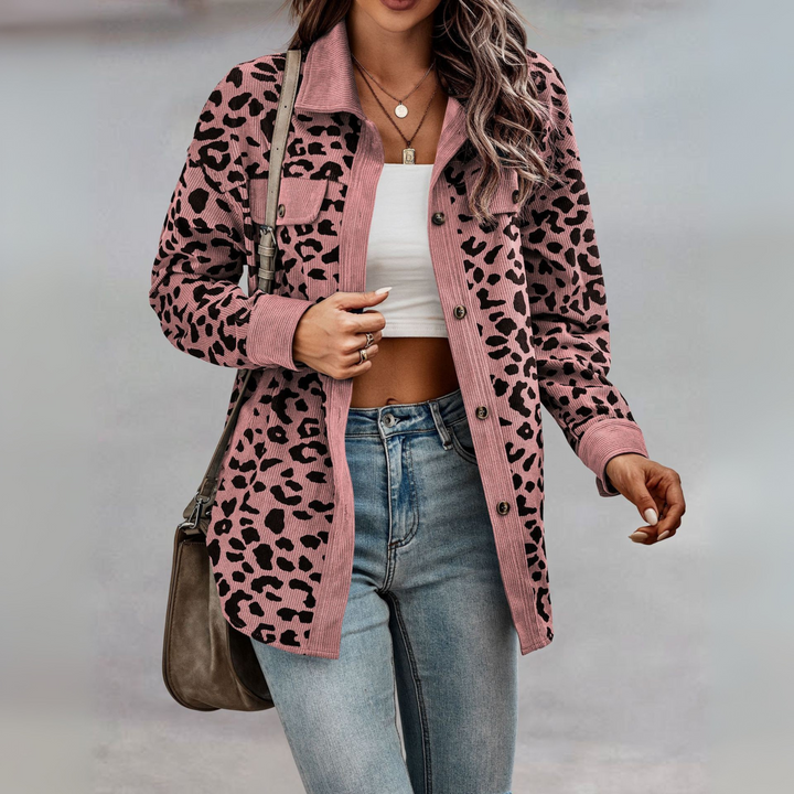 Kelsey leopard print shacket with corduroy trim – image 10