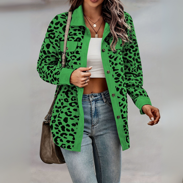 Kelsey leopard print shacket with corduroy trim – image 2