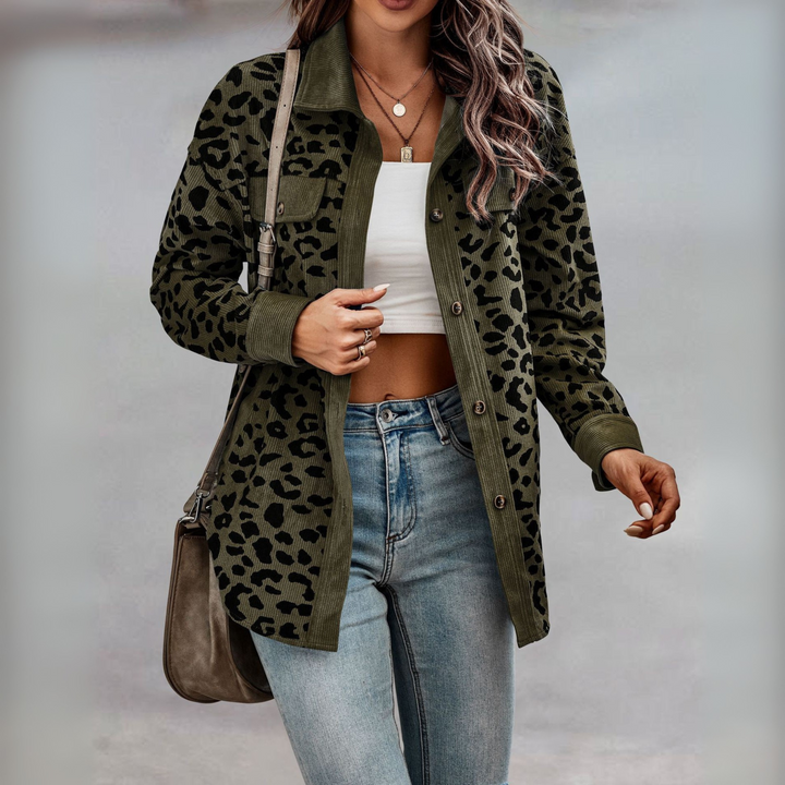 Kelsey leopard print shacket with corduroy trim – image 4