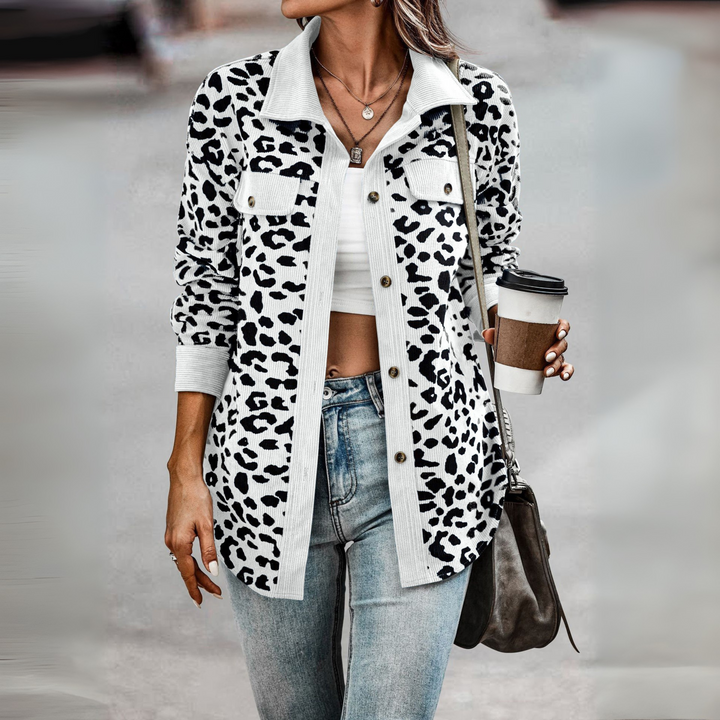 Kelsey leopard print shacket with corduroy trim – image 6