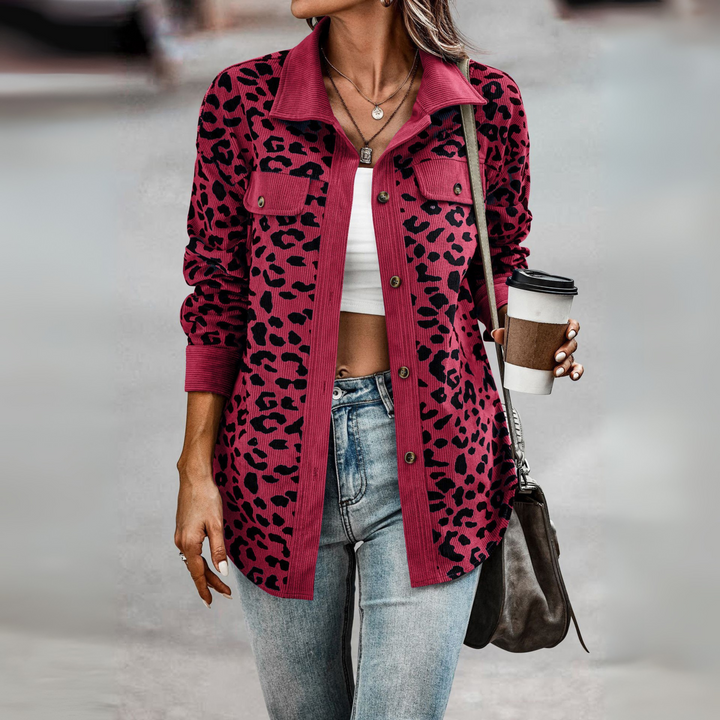 Kelsey leopard print shacket with corduroy trim – image 7