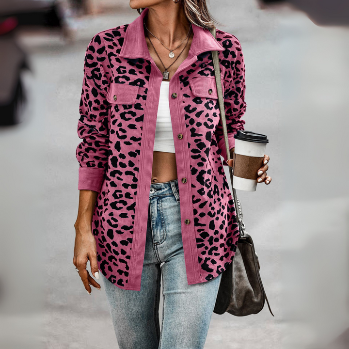 Kelsey leopard print shacket with corduroy trim – image 8