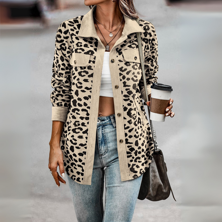 Kelsey leopard print shacket with corduroy trim