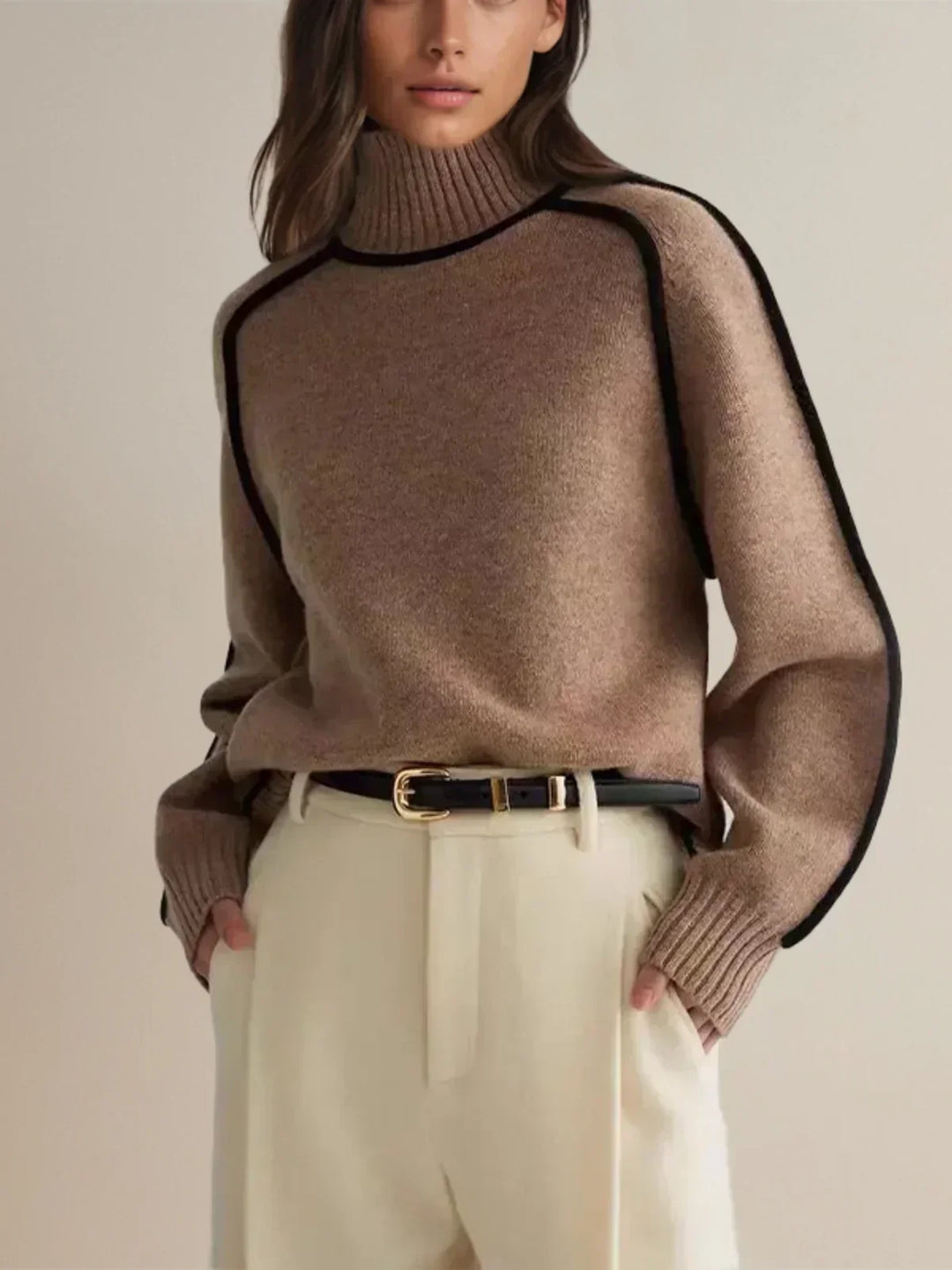 Cecelia contrast piped turtleneck sweater