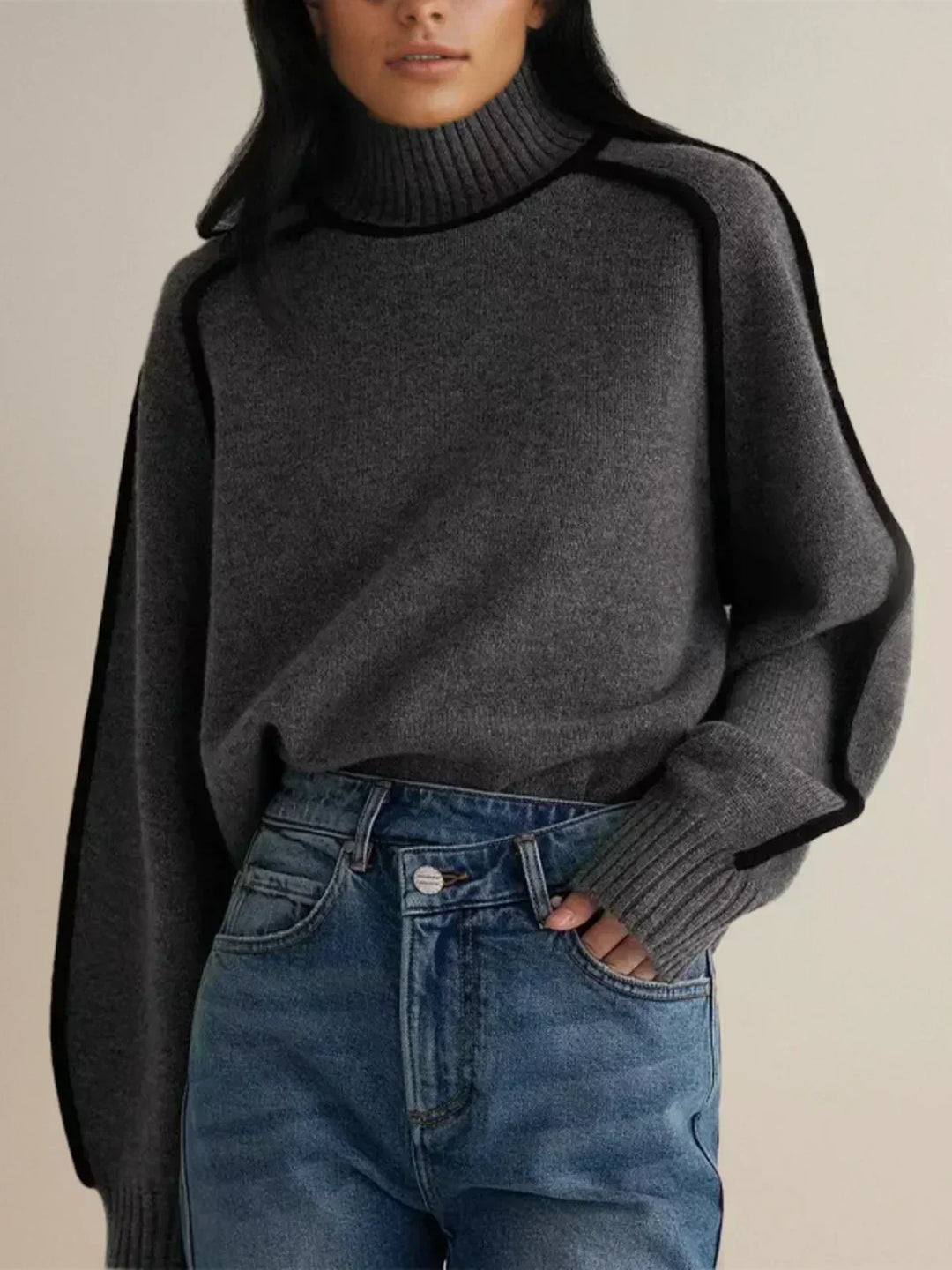 Cecelia contrast piped turtleneck sweater – image 3