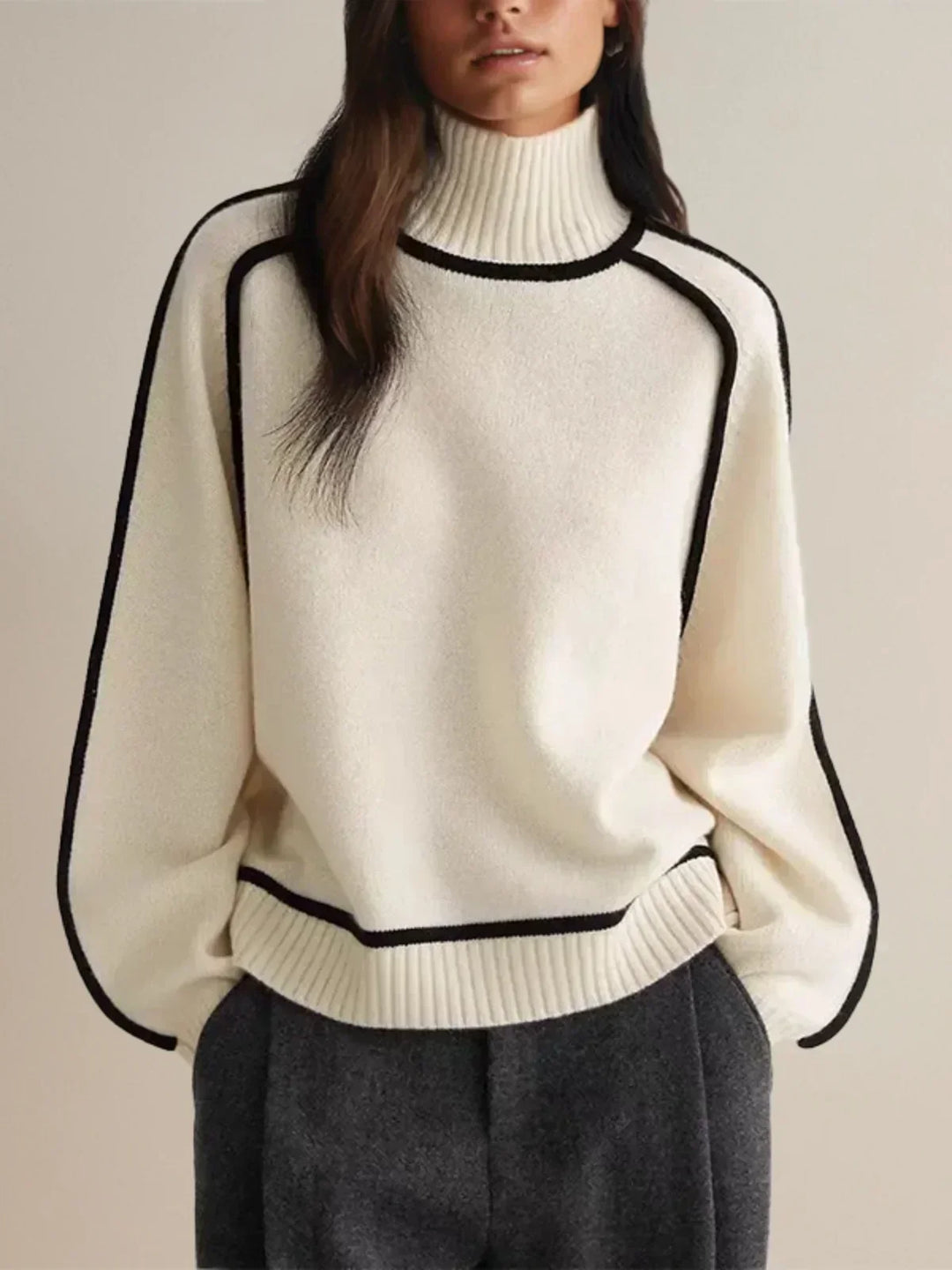 Cecelia contrast piped turtleneck sweater – image 2