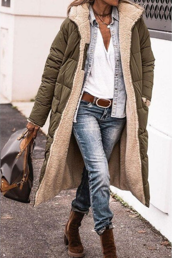 Margaret reversible sherpa lined long coat with hood – image 10