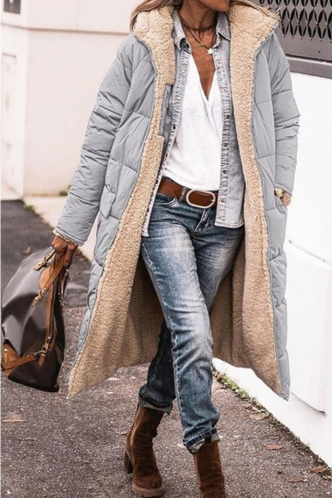 Margaret reversible sherpa lined long coat with hood – image 12