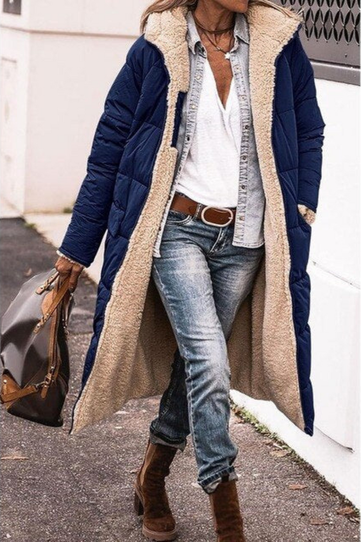 Margaret reversible sherpa lined long coat with hood – image 5