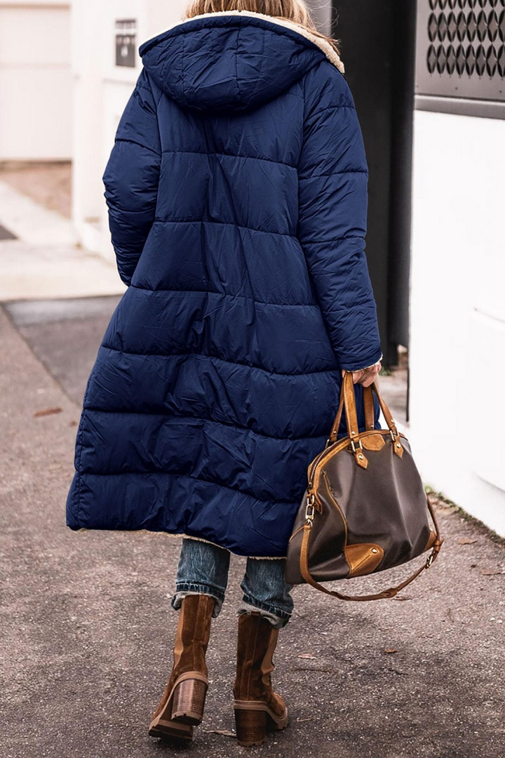 Margaret reversible sherpa lined long coat with hood – image 6