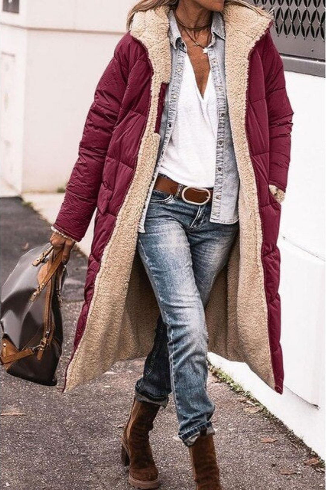 Margaret reversible sherpa lined long coat with hood – image 7