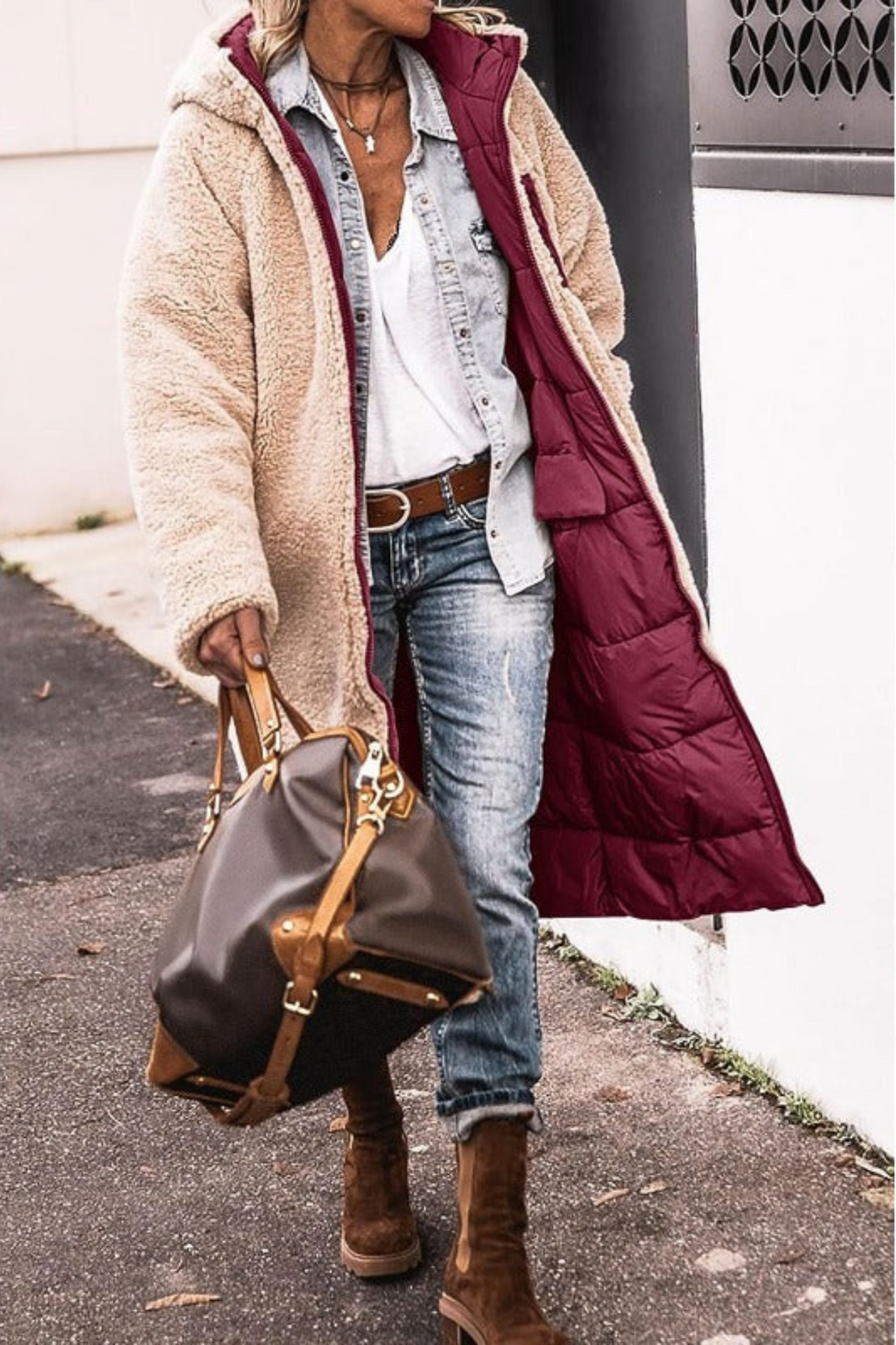 Margaret reversible sherpa lined long coat with hood – image 8
