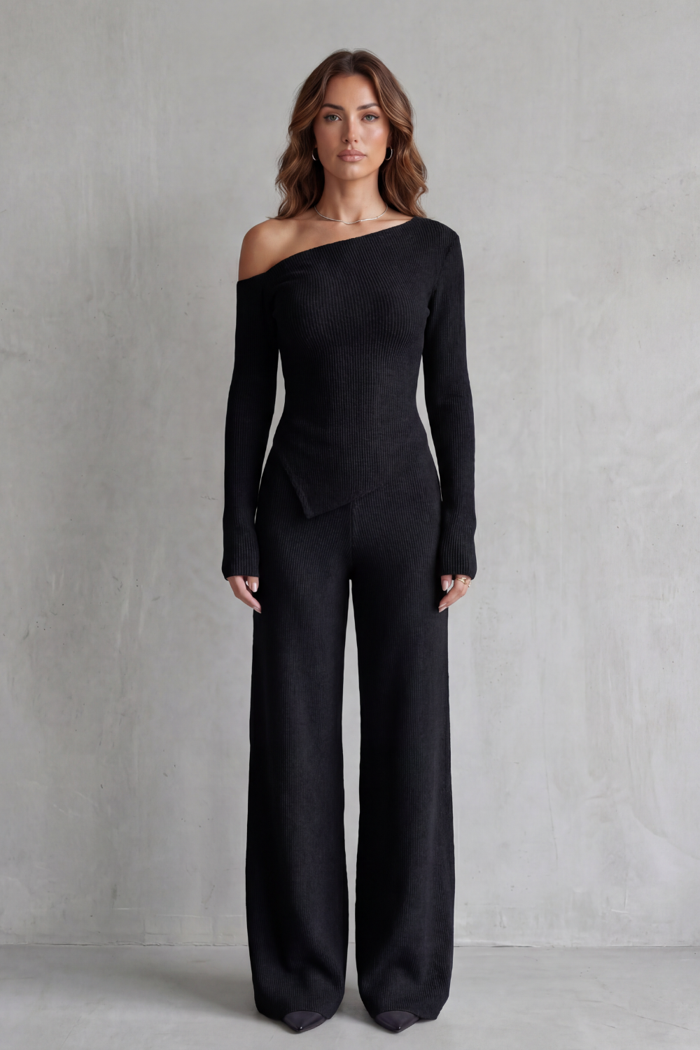 Honora off shoulder knit set with wide leg pants – image 6
