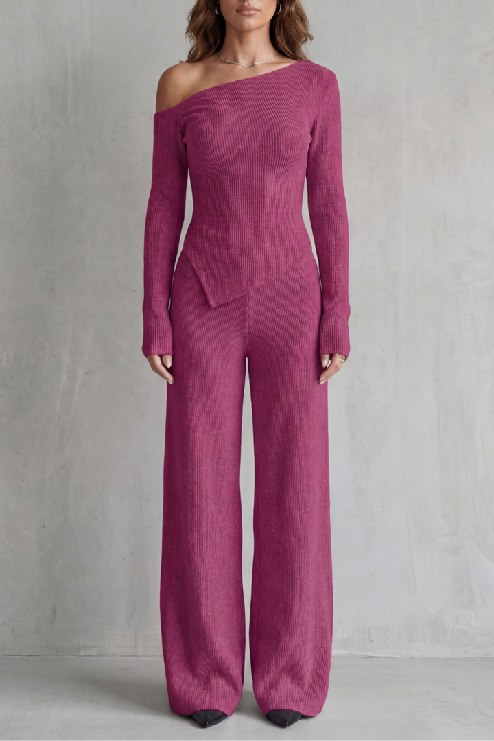 Honora off shoulder knit set with wide leg pants – image 7